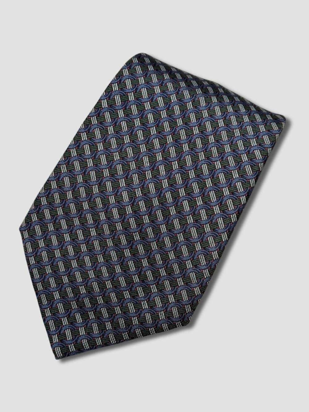 HERMES Blue Green Circle Pattern Silk Tie